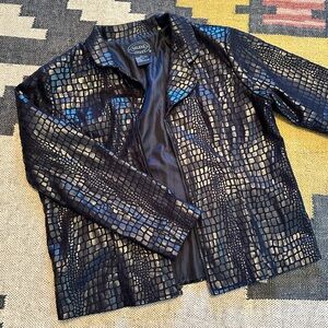 Vintage Faux Croc Leather Moto Jacket